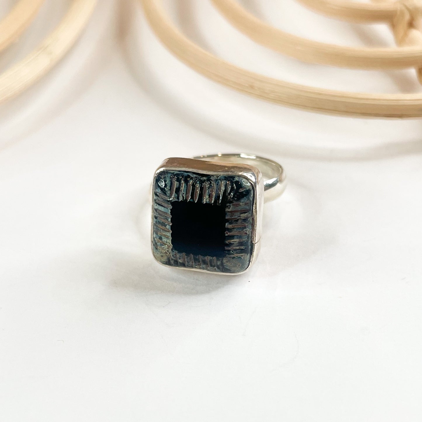 Vintage Glass Ring - Both Metals