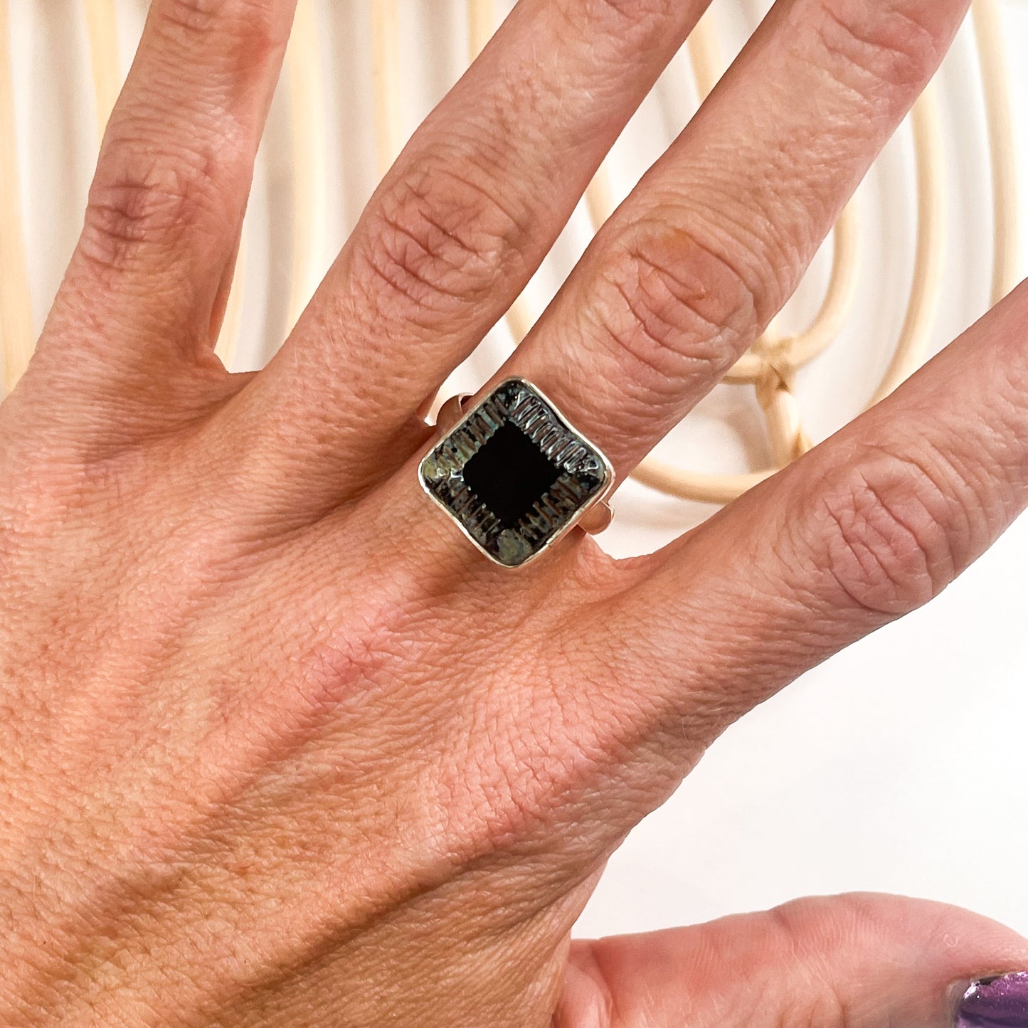 Vintage Glass Ring - Both Metals