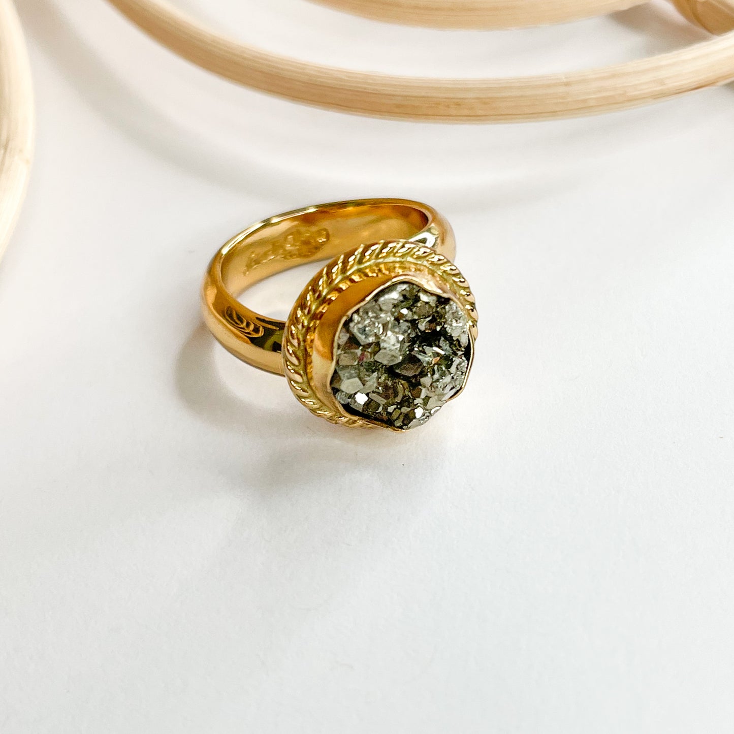 Braided Lip Pyrite Polka Dot Ring - Alchemia