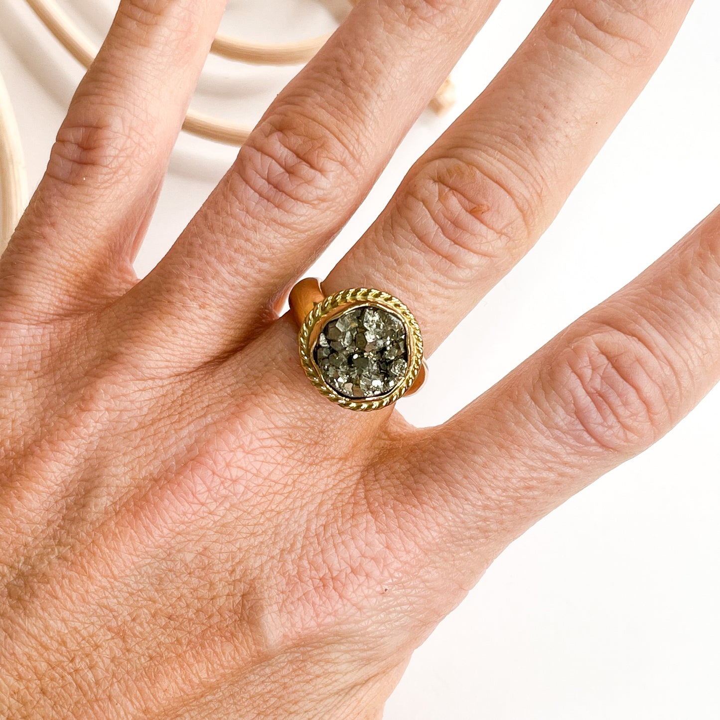 Braided Lip Pyrite Polka Dot Ring - Alchemia