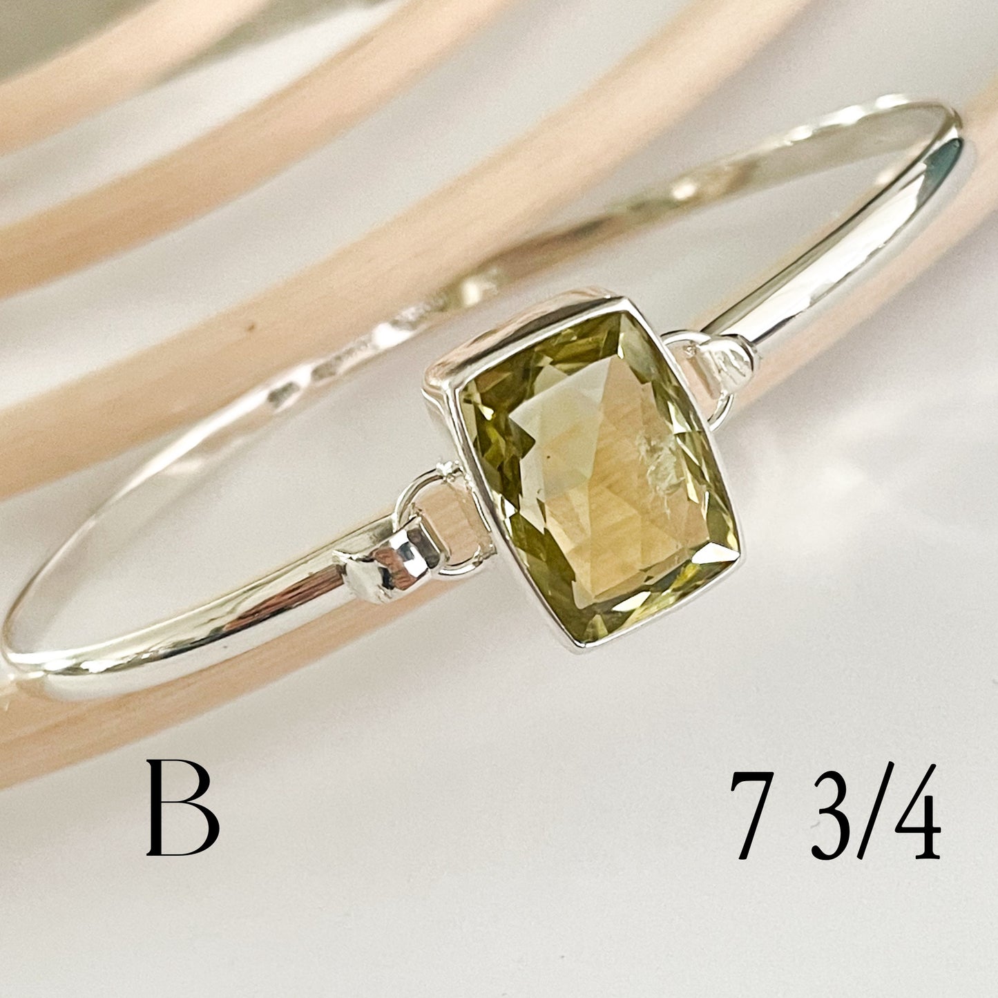 Lemon Quartz Tension Bangle - Solid Sterling Silver