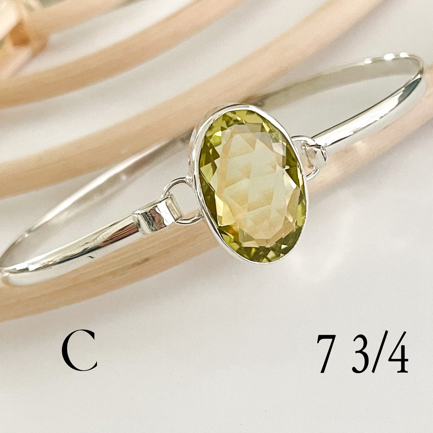 Lemon Quartz Tension Bangle - Solid Sterling Silver