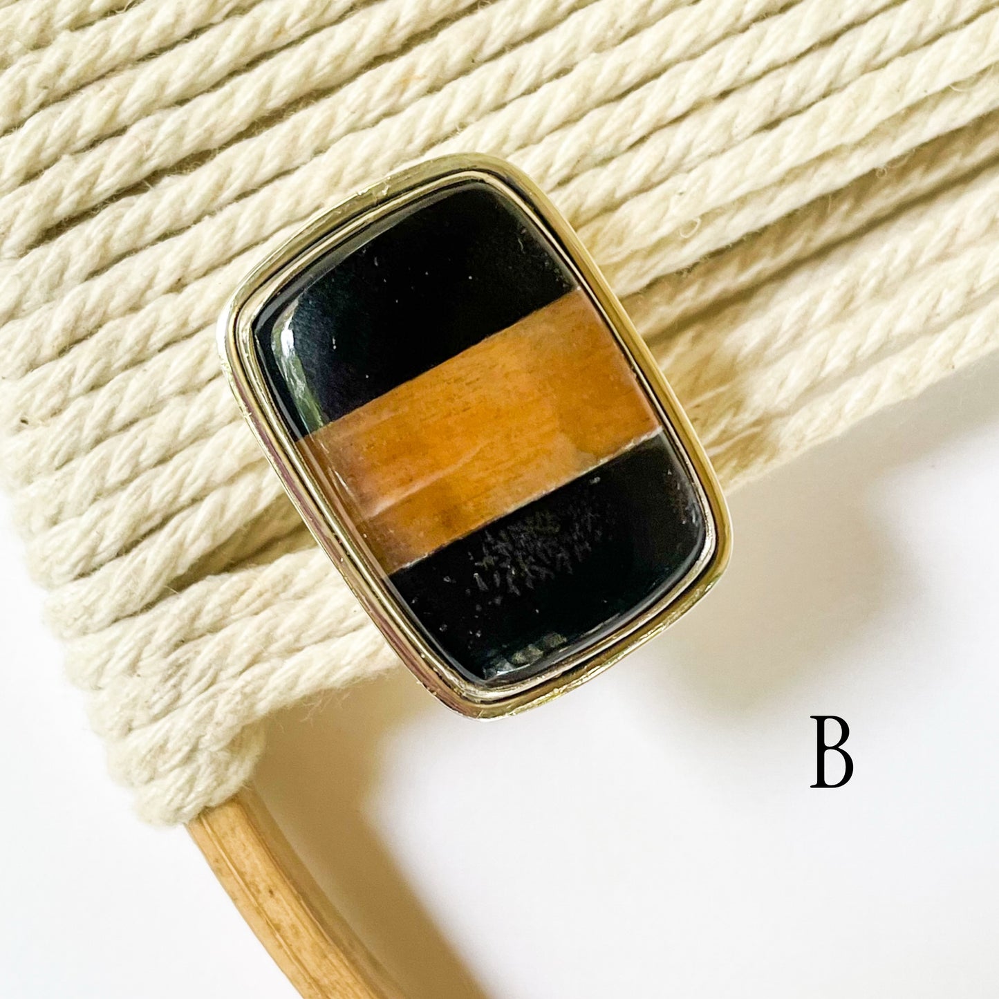 Sunstone & Black Onyx Ring - Solid Sterling Silver