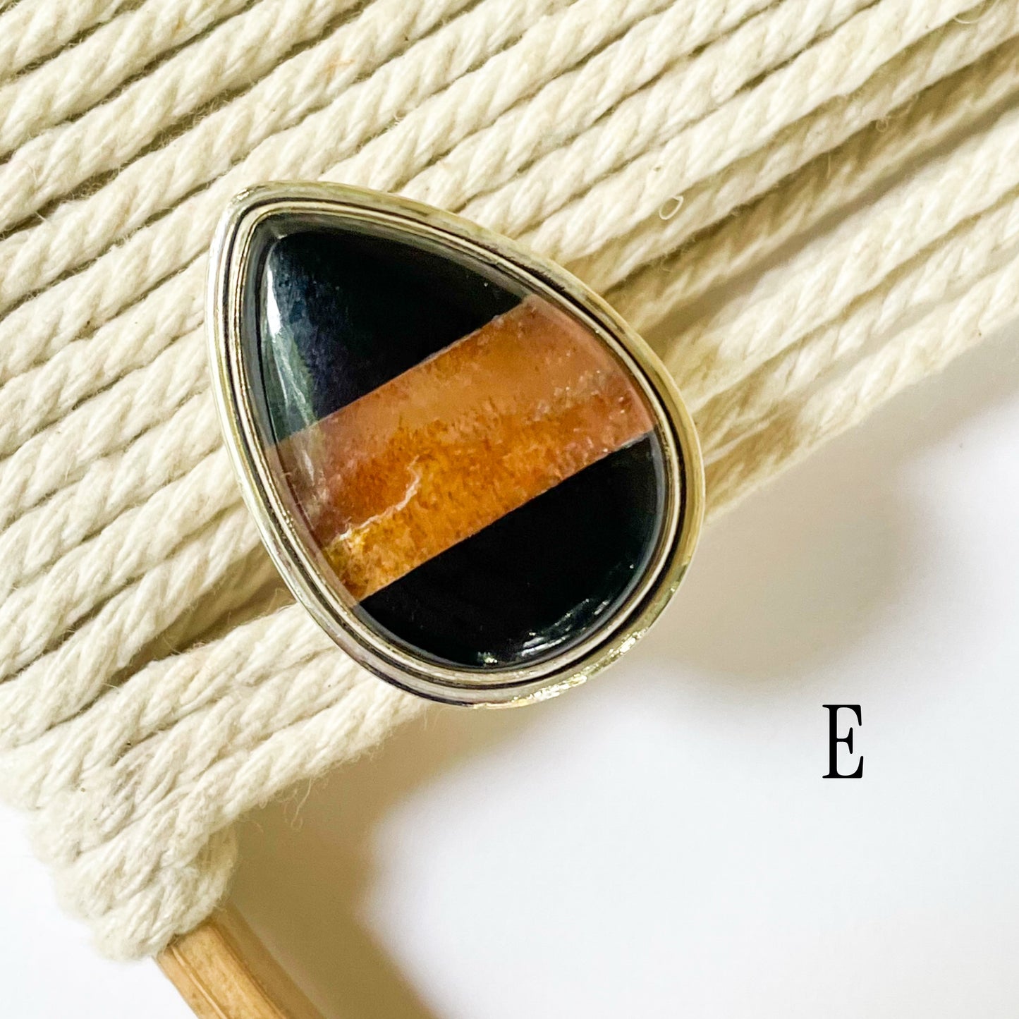 Sunstone & Black Onyx Ring - Solid Sterling Silver