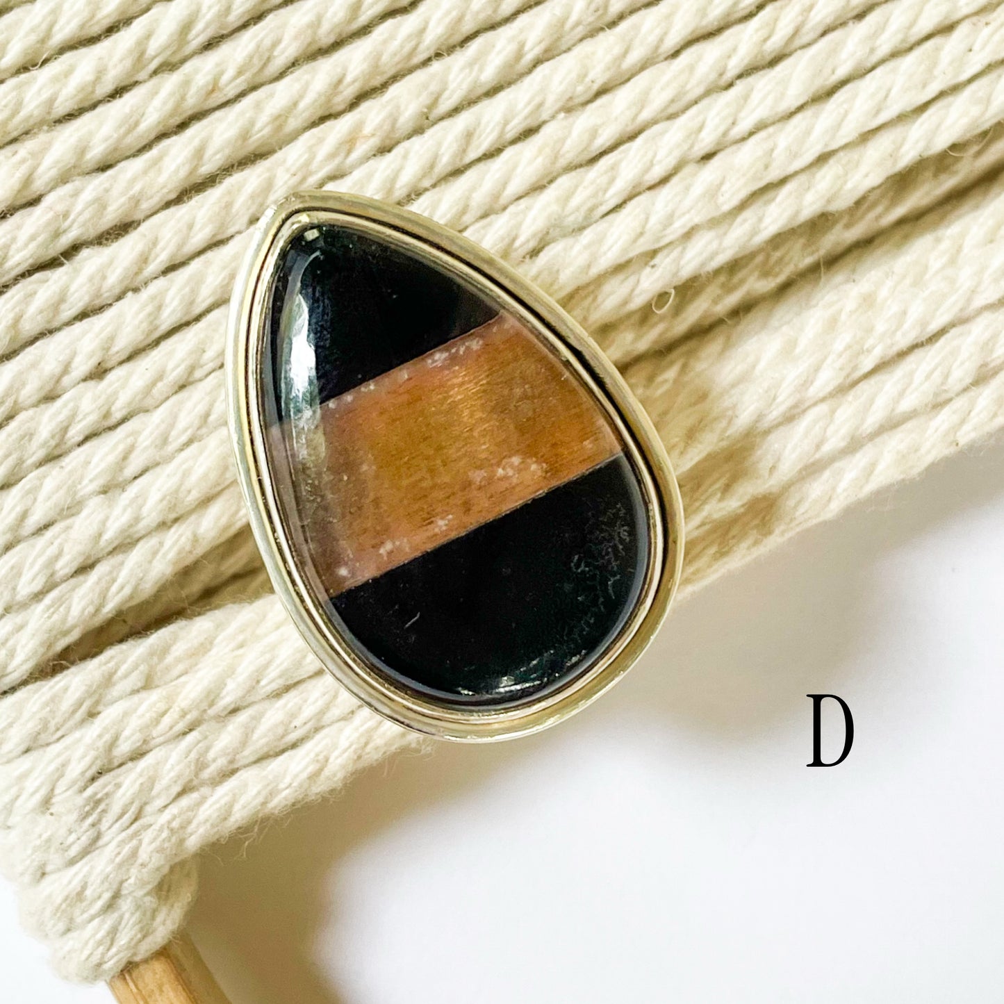 Sunstone & Black Onyx Ring - Solid Sterling Silver