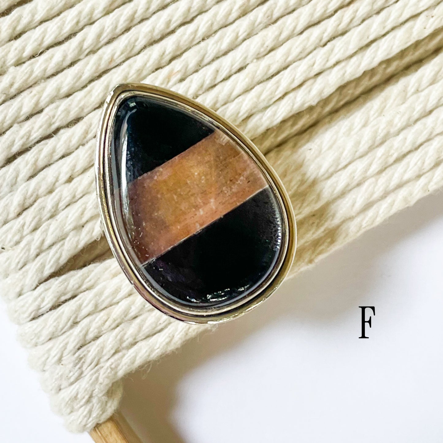 Sunstone & Black Onyx Ring - Solid Sterling Silver