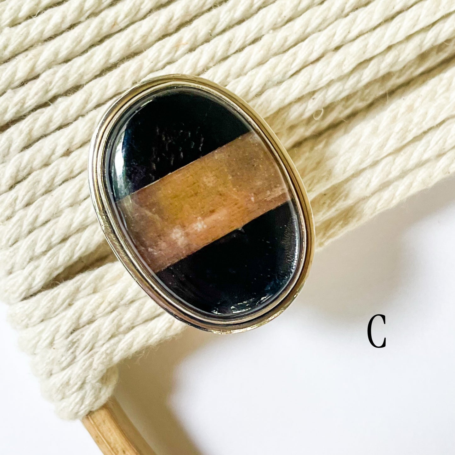 Sunstone & Black Onyx Ring - Solid Sterling Silver