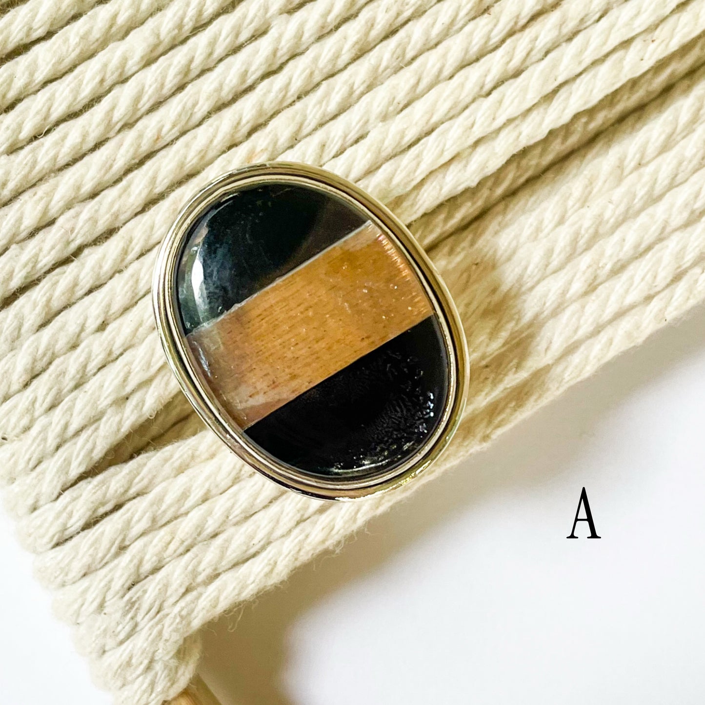 Sunstone & Black Onyx Ring - Solid Sterling Silver