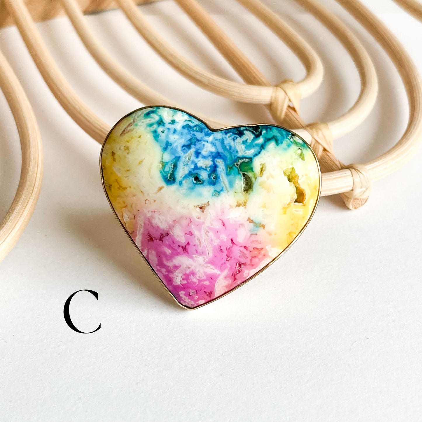 Solar Druzy Heart Statement Ring