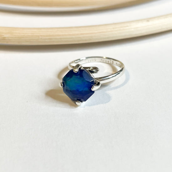 Round Lapis Lazuli Doublet Prong Ring - Solid Sterling Silver