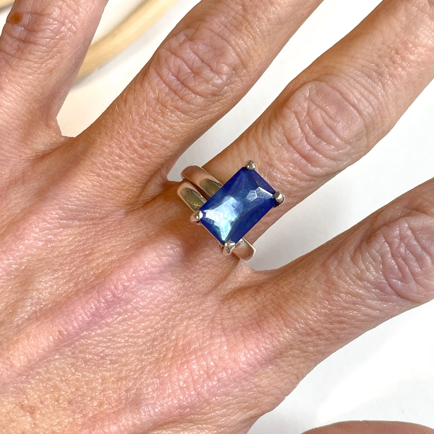 Lapis Lazuli Doublet Rectangle Prong Ring - Solid Sterling Silver