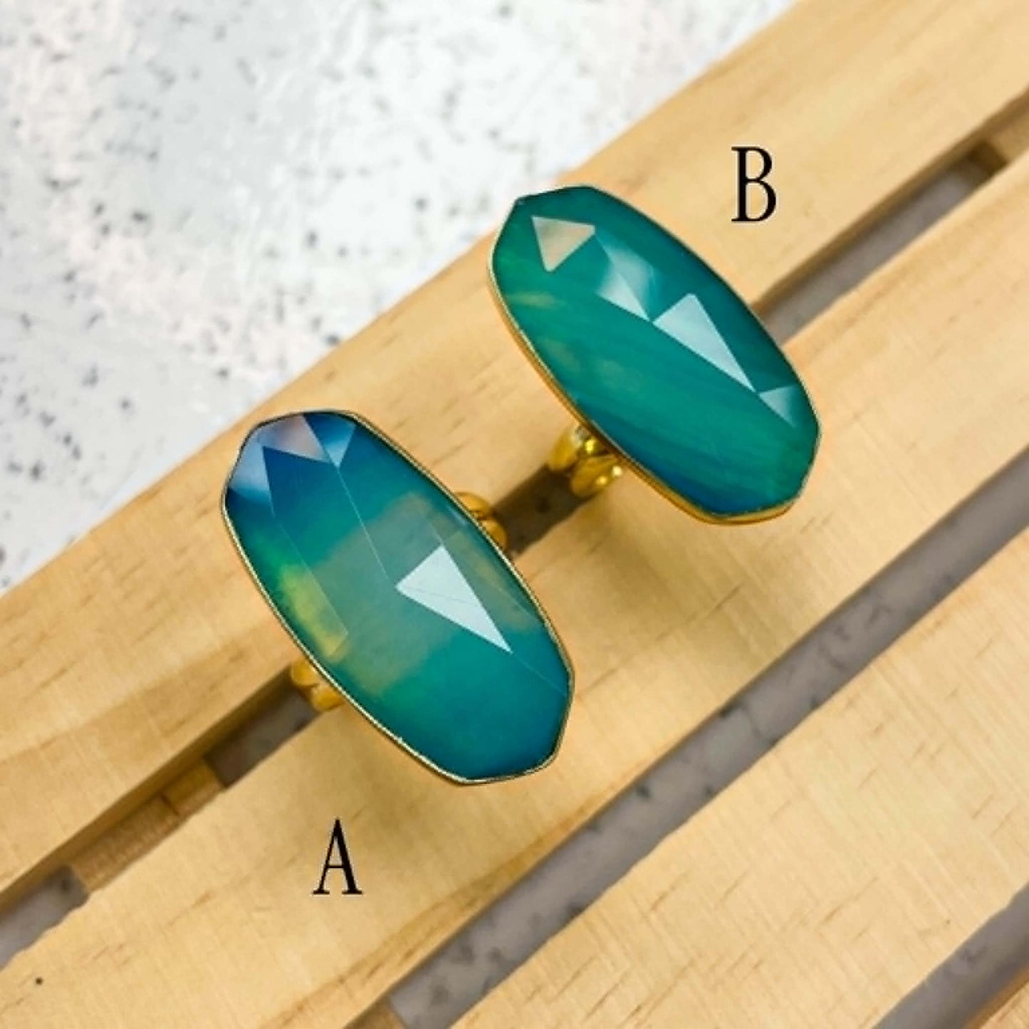 Faceted Ocean Blue Agate Rings - Alchemia