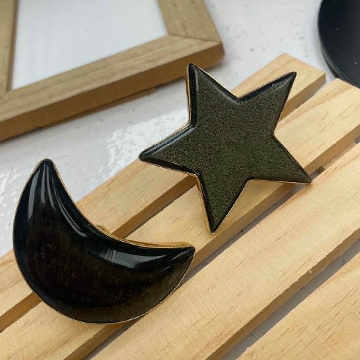 Silver Sheen Obsidian Star or Moon Rings - Alchemia