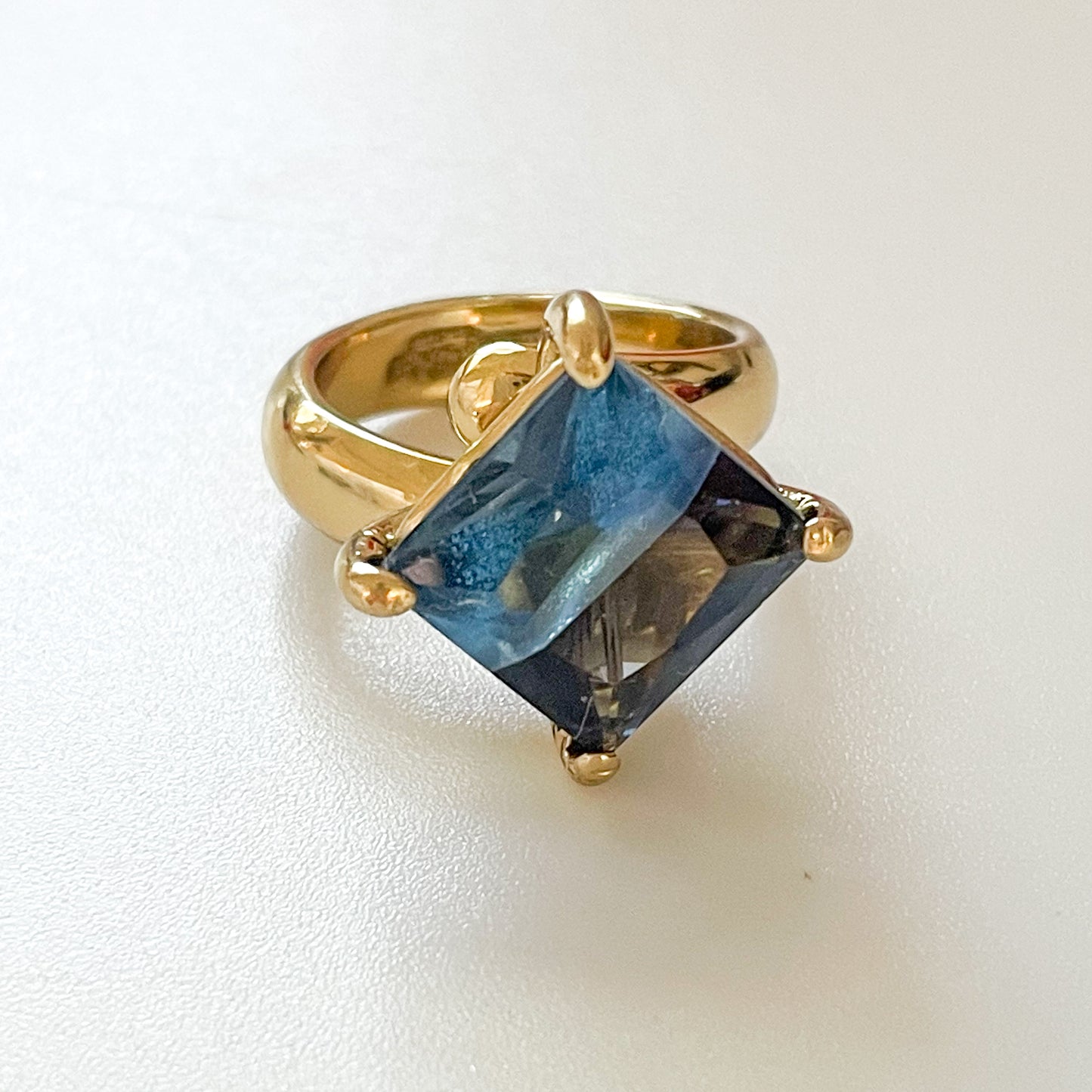 Half and Half Square Blue CZ Ring - Alchemia
