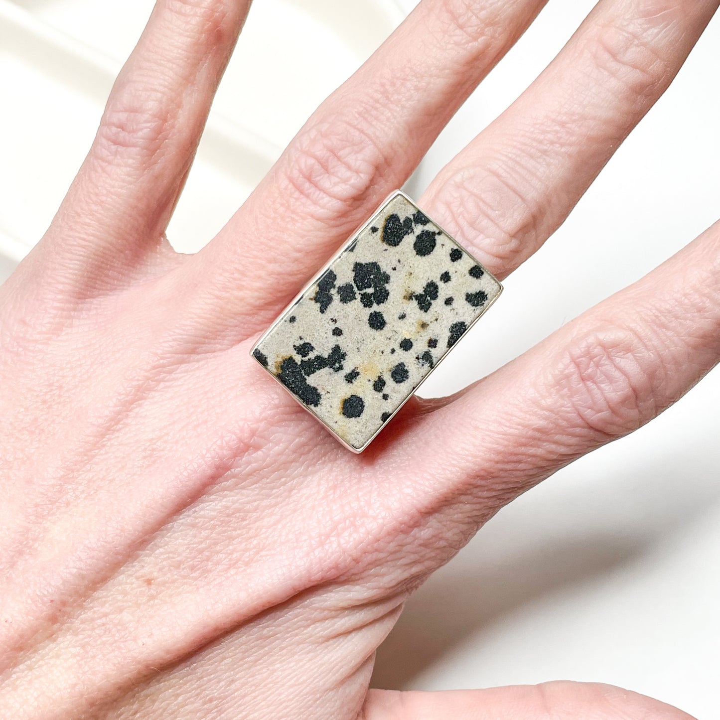 Dalmatian Jasper Ring - Solid Sterling Silver