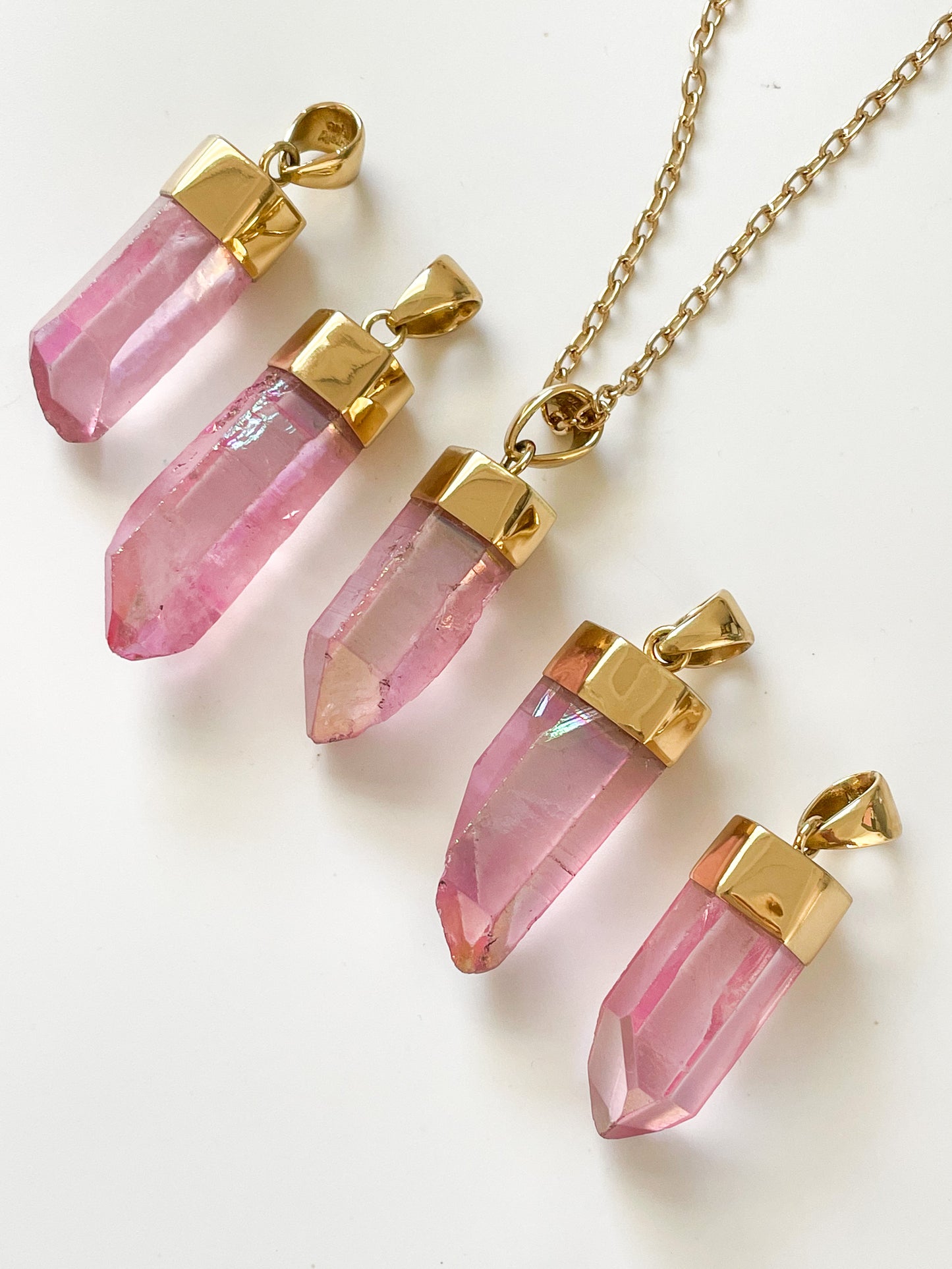 Chunky Pink Aura Quartz Point Pendant - Alchemia