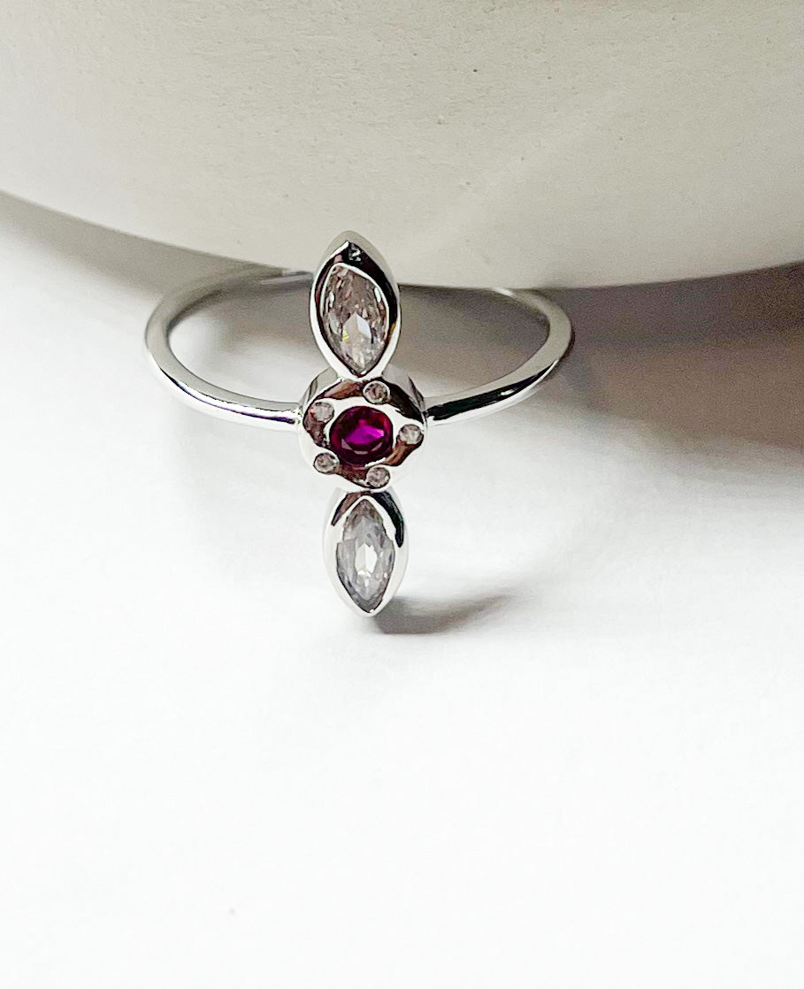 Pink & White CZ Dainty Crawler Sized Ring - SSS or Vermeil