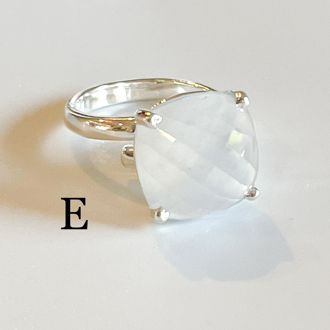 Blue Faceted Chalcedony Ring  - Solid Sterling Silver