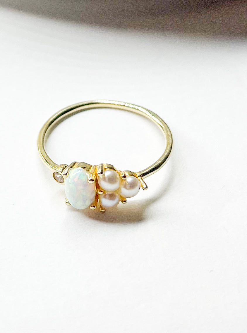 Epic Opal And Pearl Sized Ring - Vermeil