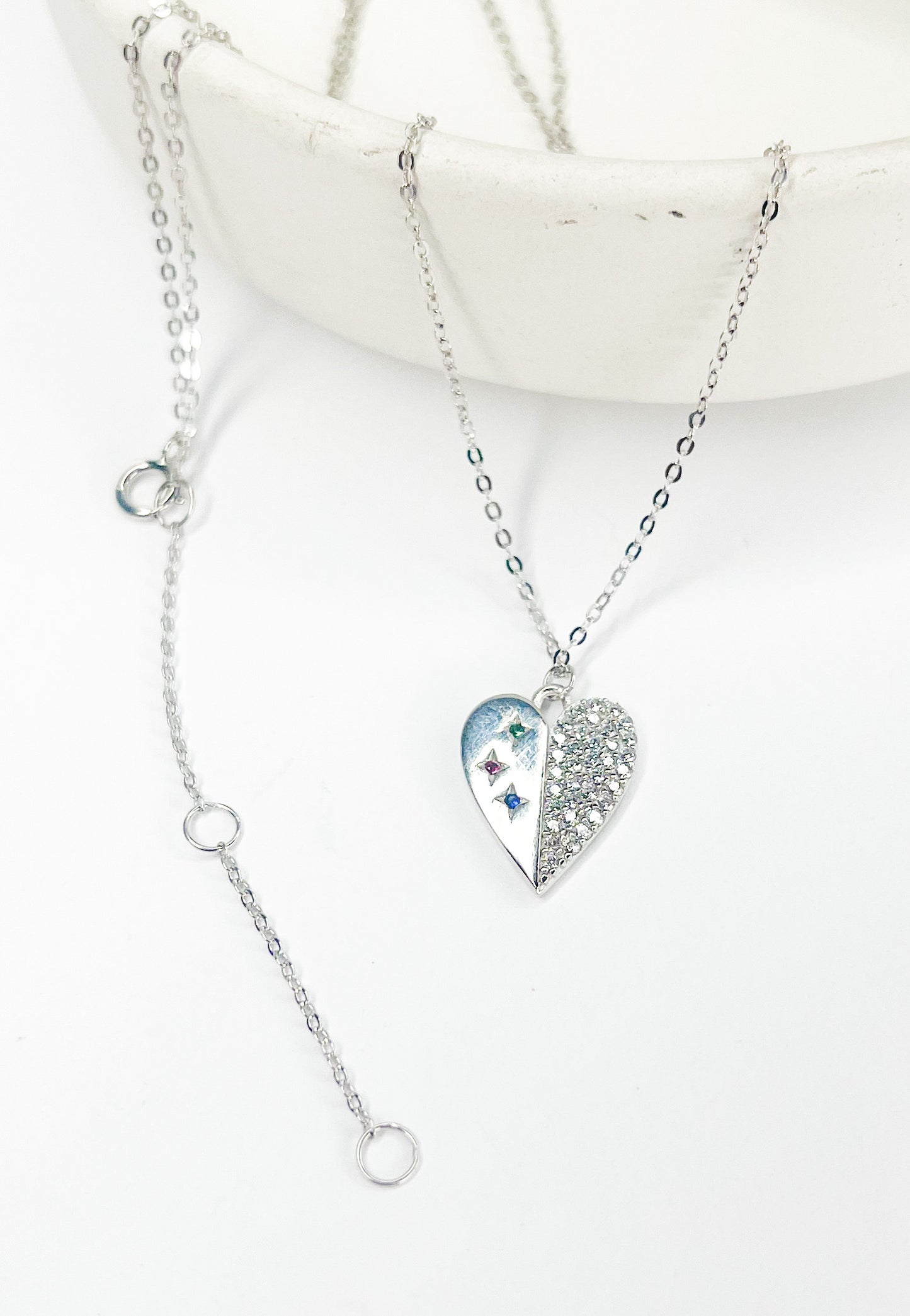 Colorful Heart CZ Necklace - Solid Sterling Silver