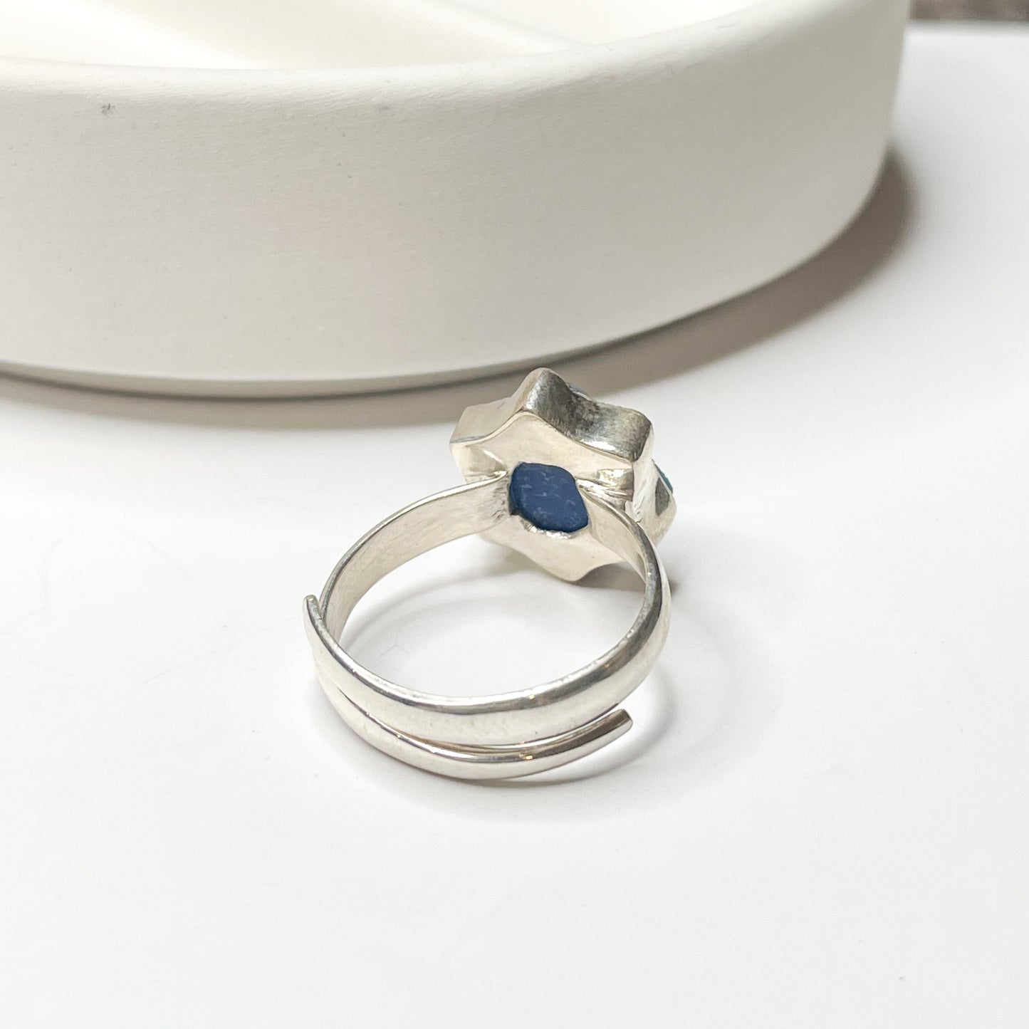 Blue Druzy Star Ring - Solid Sterling Silver