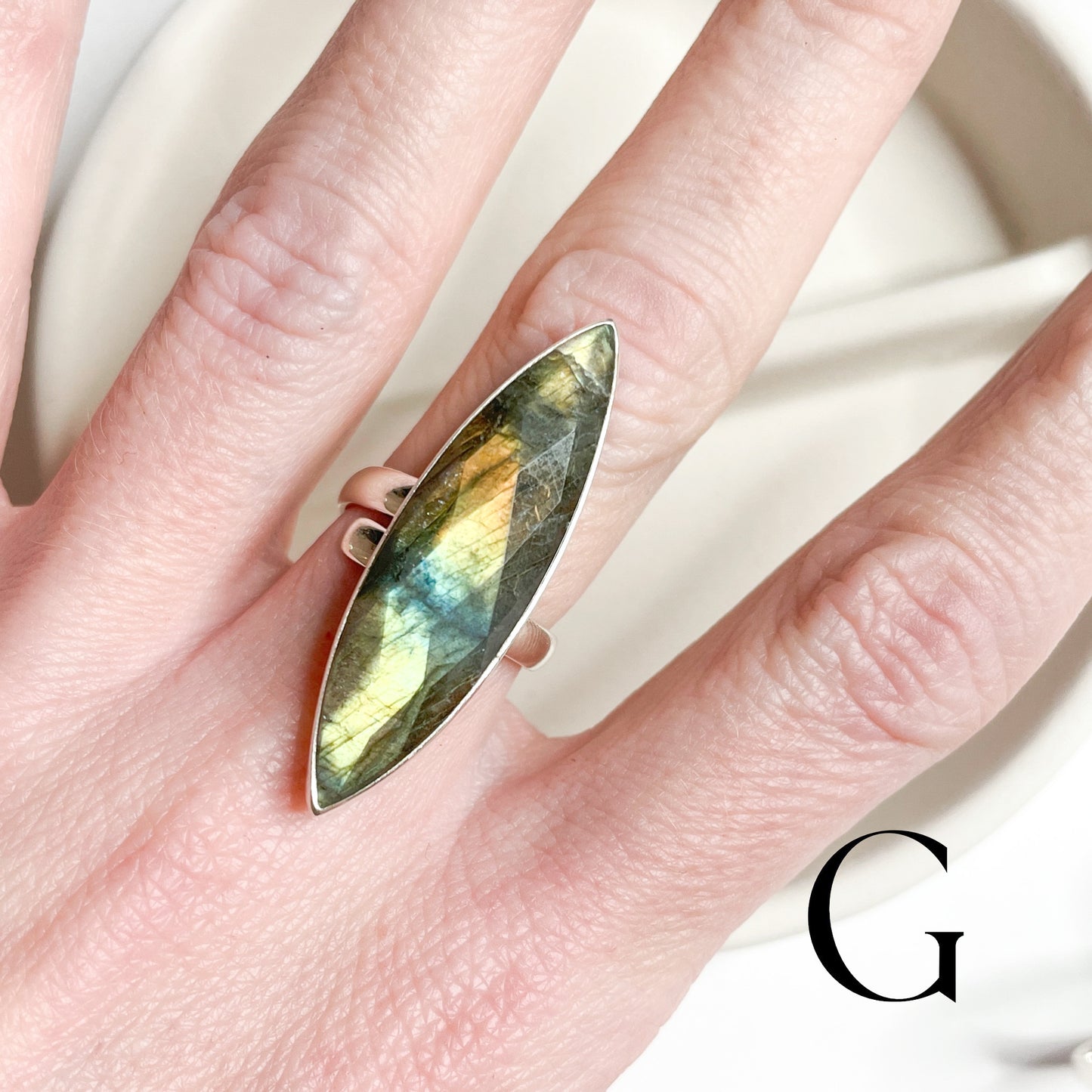 Faceted Slim Labradorite Ring - Solid Sterling Silver