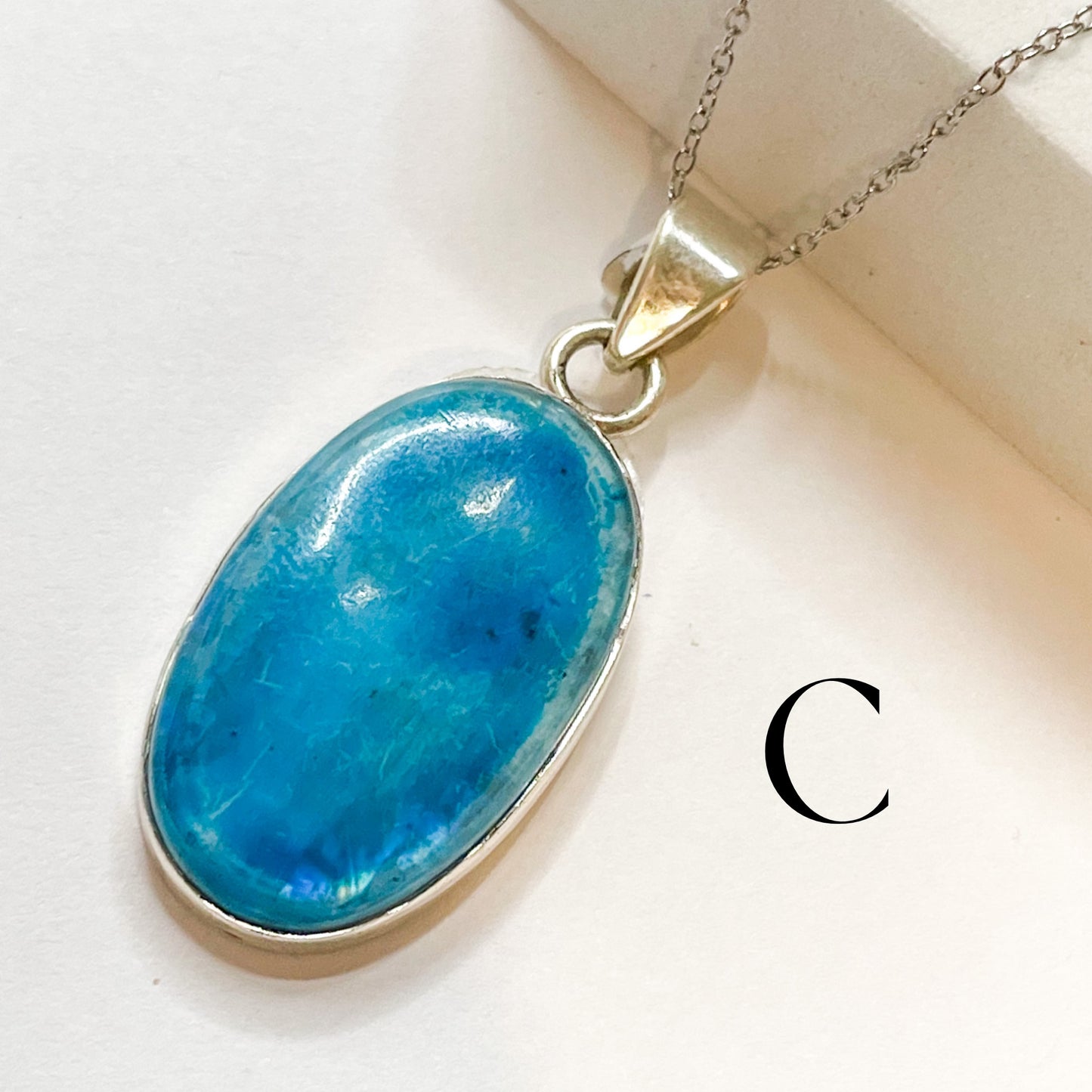 Blue Rainbow Moonstone Pendant - Solid Sterling Silver