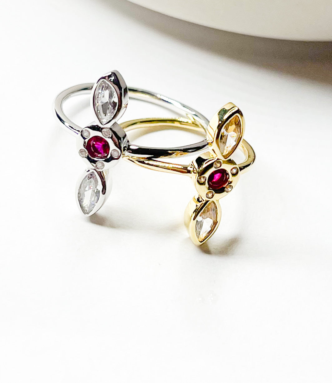 Pink & White CZ Dainty Crawler Sized Ring - SSS or Vermeil