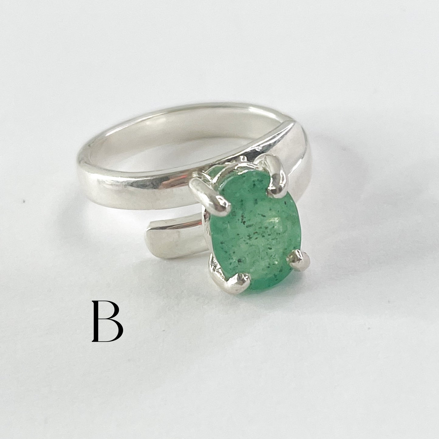 Oval Emerald Prong Ring - Solid Sterling Silver