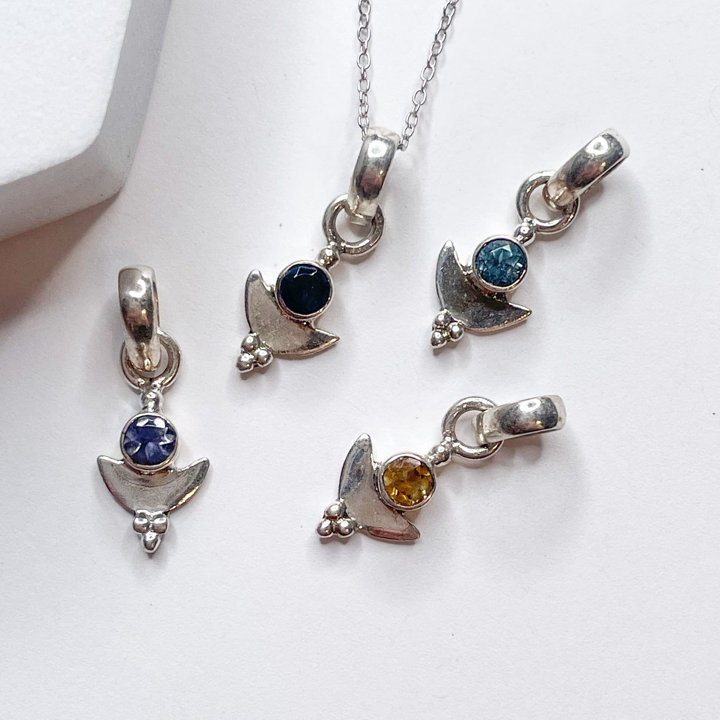 Bird Natural Stone Pendant - Solid Sterling Silver