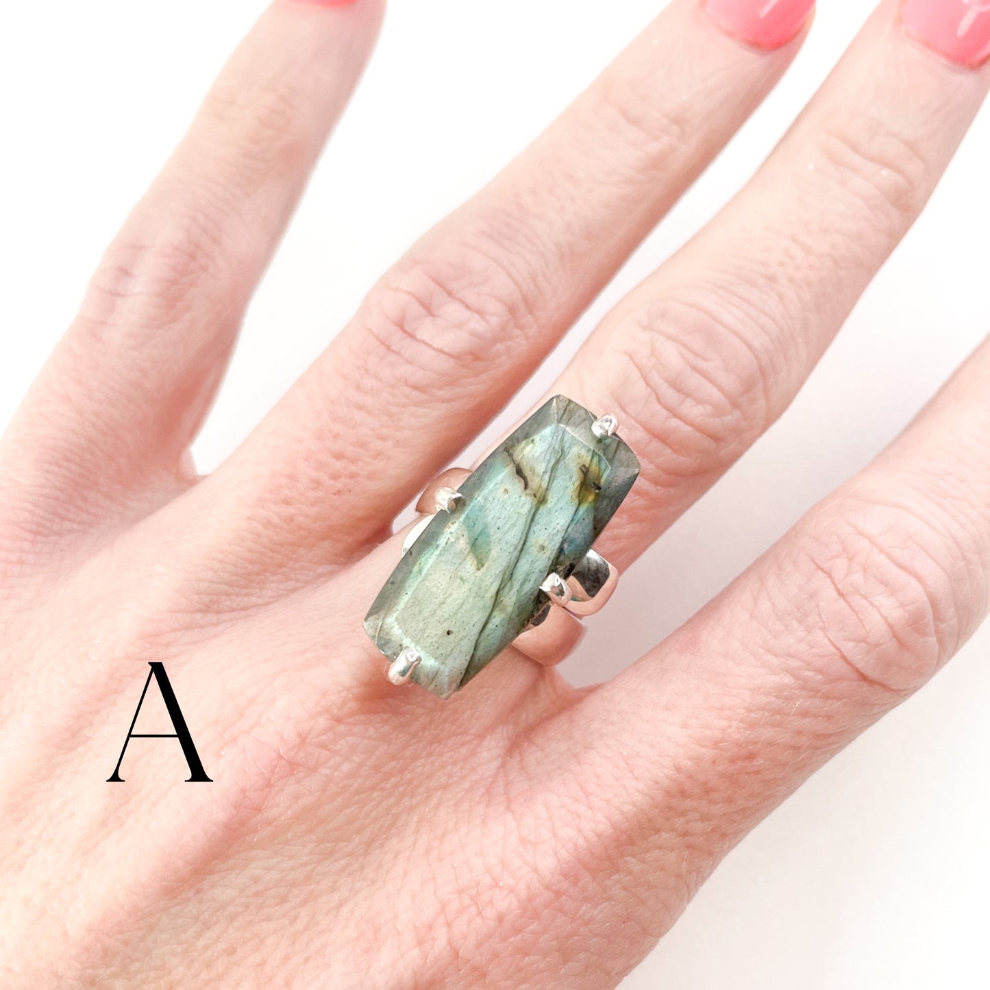 Labradorite Rectangle Prong Ring - Solid Sterling Silver