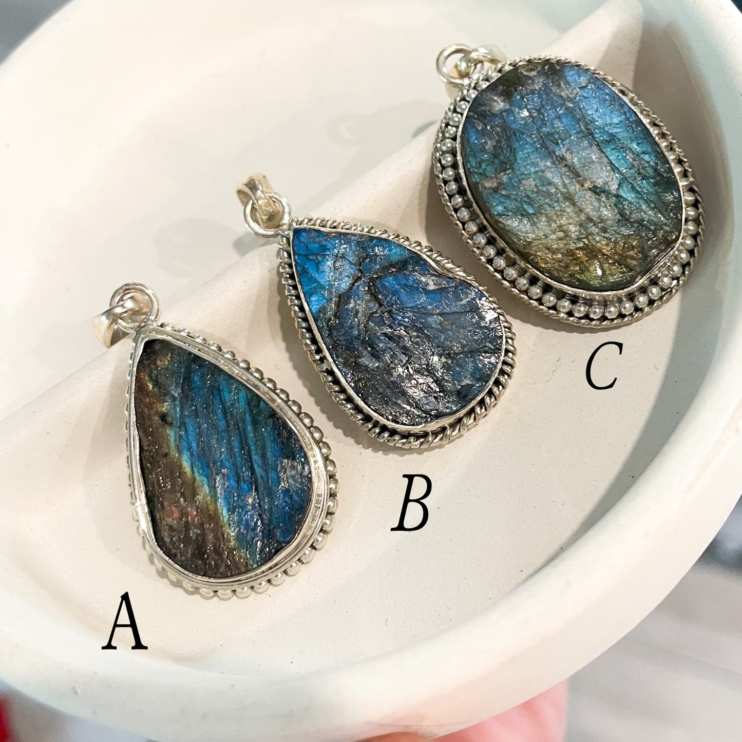 Labradorite Raw Pendant - Solid Sterling Silver