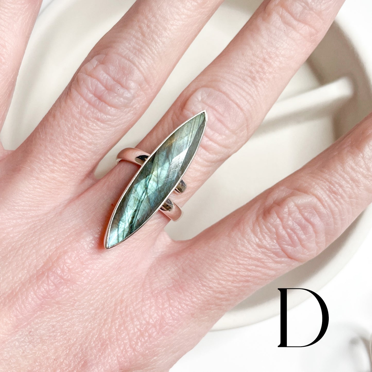 Faceted Slim Labradorite Ring - Solid Sterling Silver