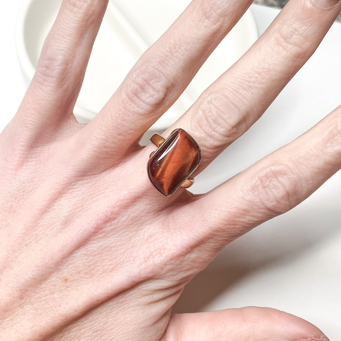 Tiger Eye Swish Alchemia Ring - Natural Hue of Blue, Red or Yellow