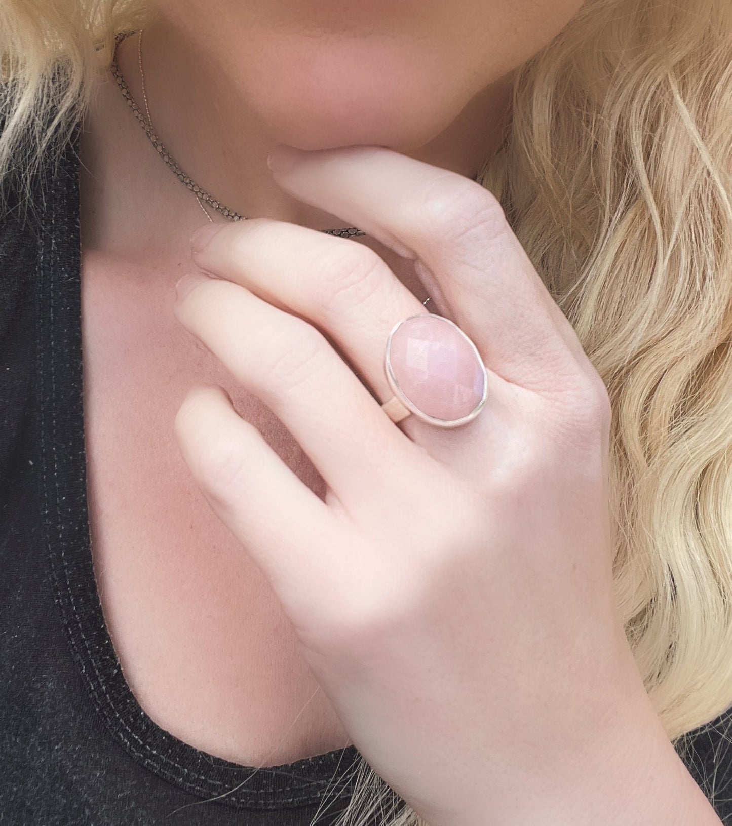 Rose Quartz Faceted Ring - Both Metals