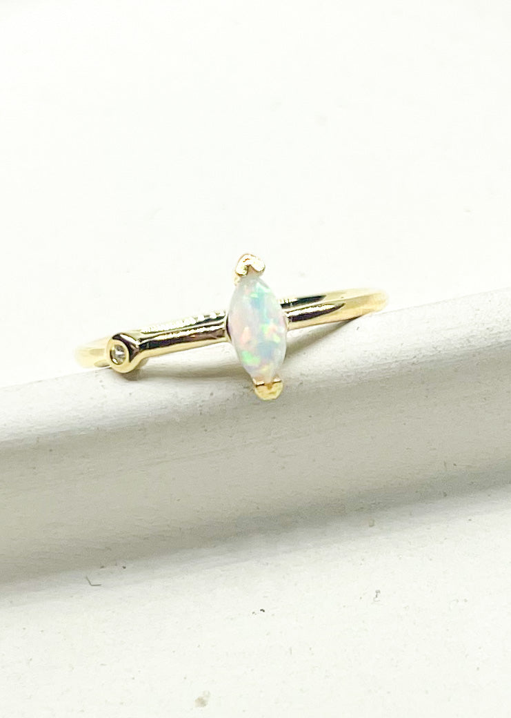 Ethiopian Opal Dainty Marquise Sized Ring - SSS or Vermeil