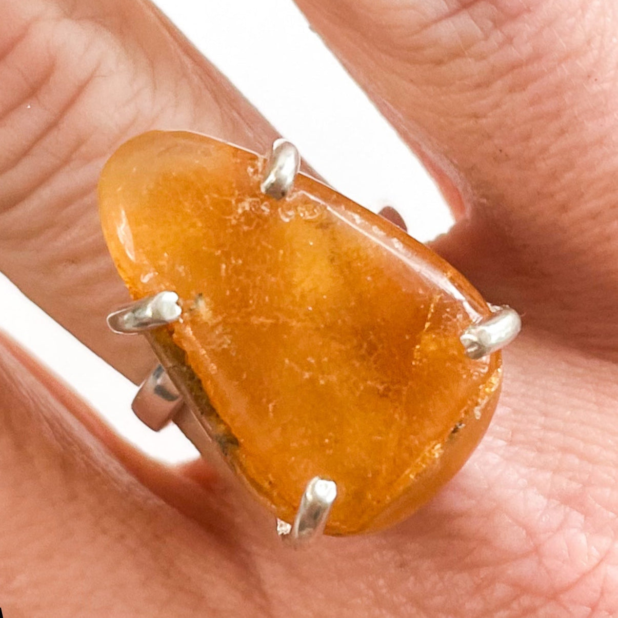 Amber Prong Ring - Solid Sterling Silver