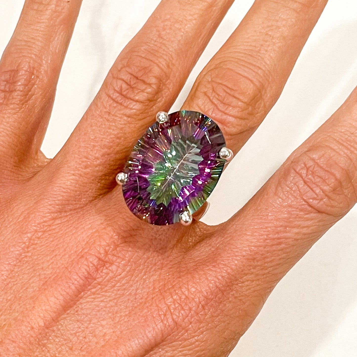 Large Rainbow  Mystic Quartz  Oval - Solid Sterling Silver