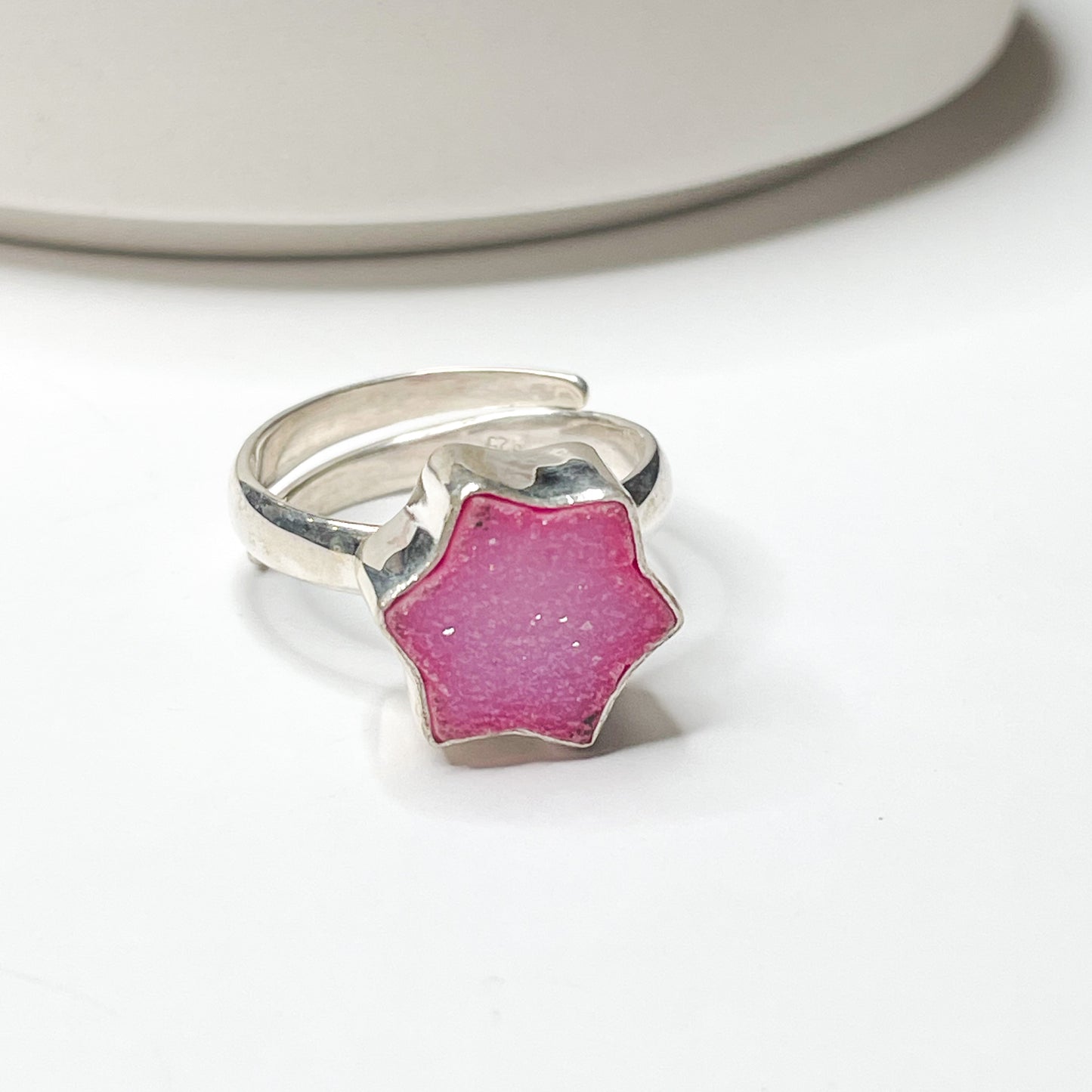 Pink Star Druzy Ring - Solid Sterling Silver