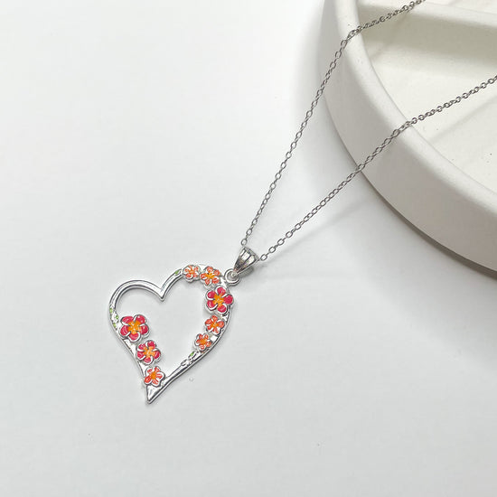Load image into Gallery viewer, Bright Enamel Floral Heart Pendant - Solid Sterling Silver
