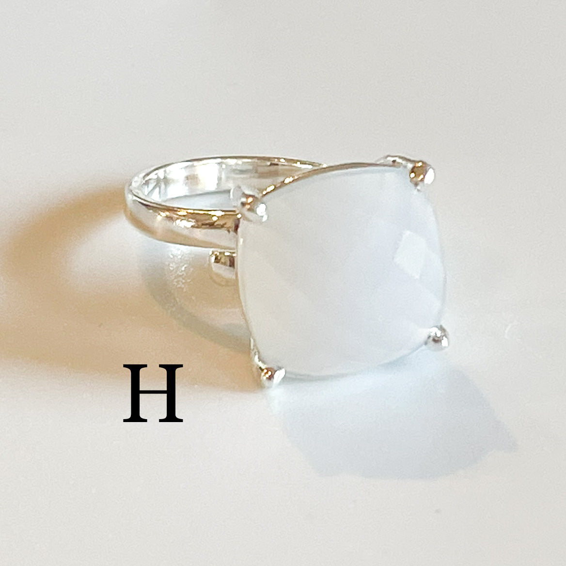 Blue Faceted Chalcedony Ring  - Solid Sterling Silver