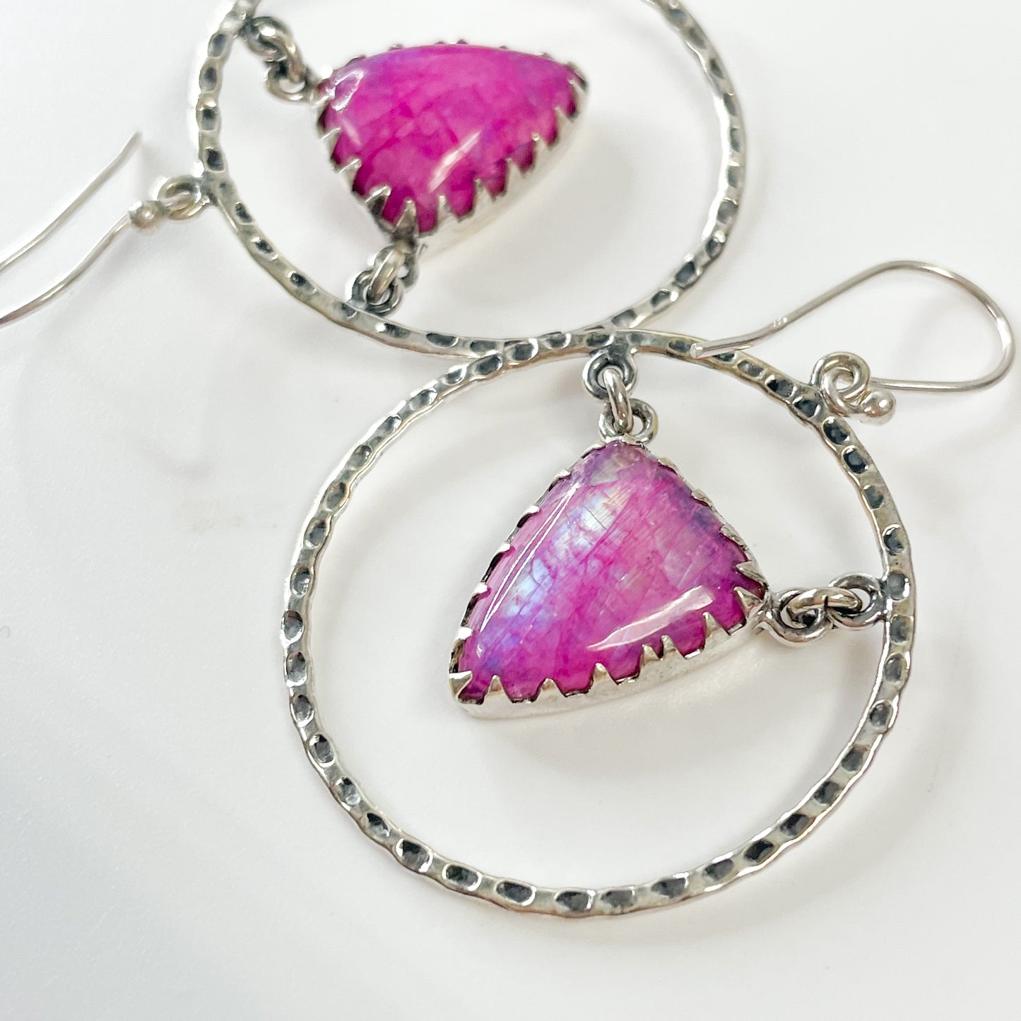 Hot Pink Rainbow Moonstone Earring - Solid Sterling Silver