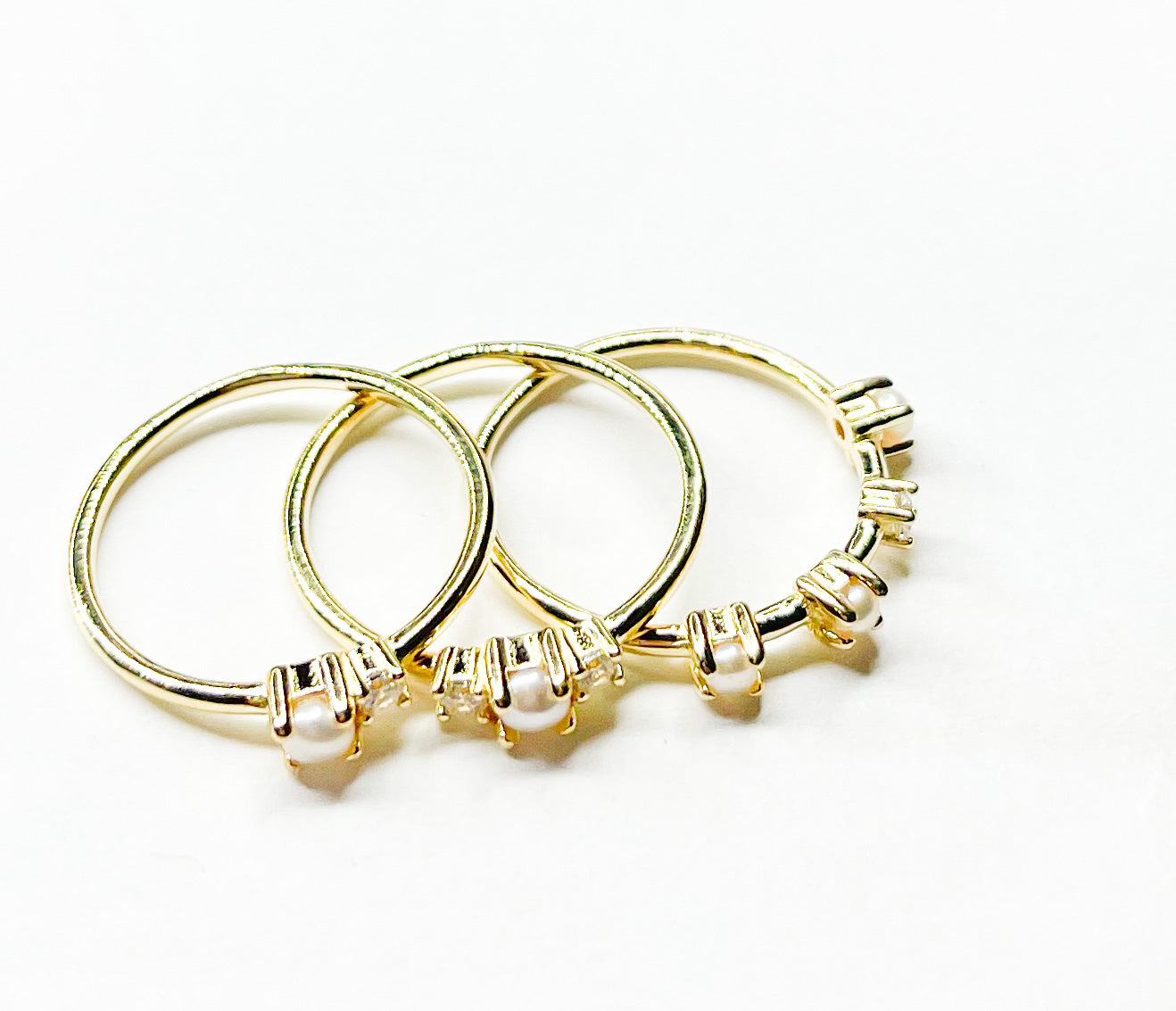 Triple Pearl & CZ Stack Rings -SSS or Vermeil