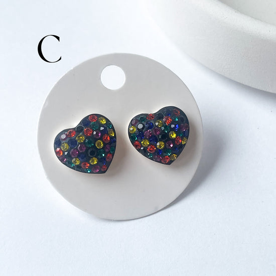 Mosaic Heart Studs - Solid Sterling Silver