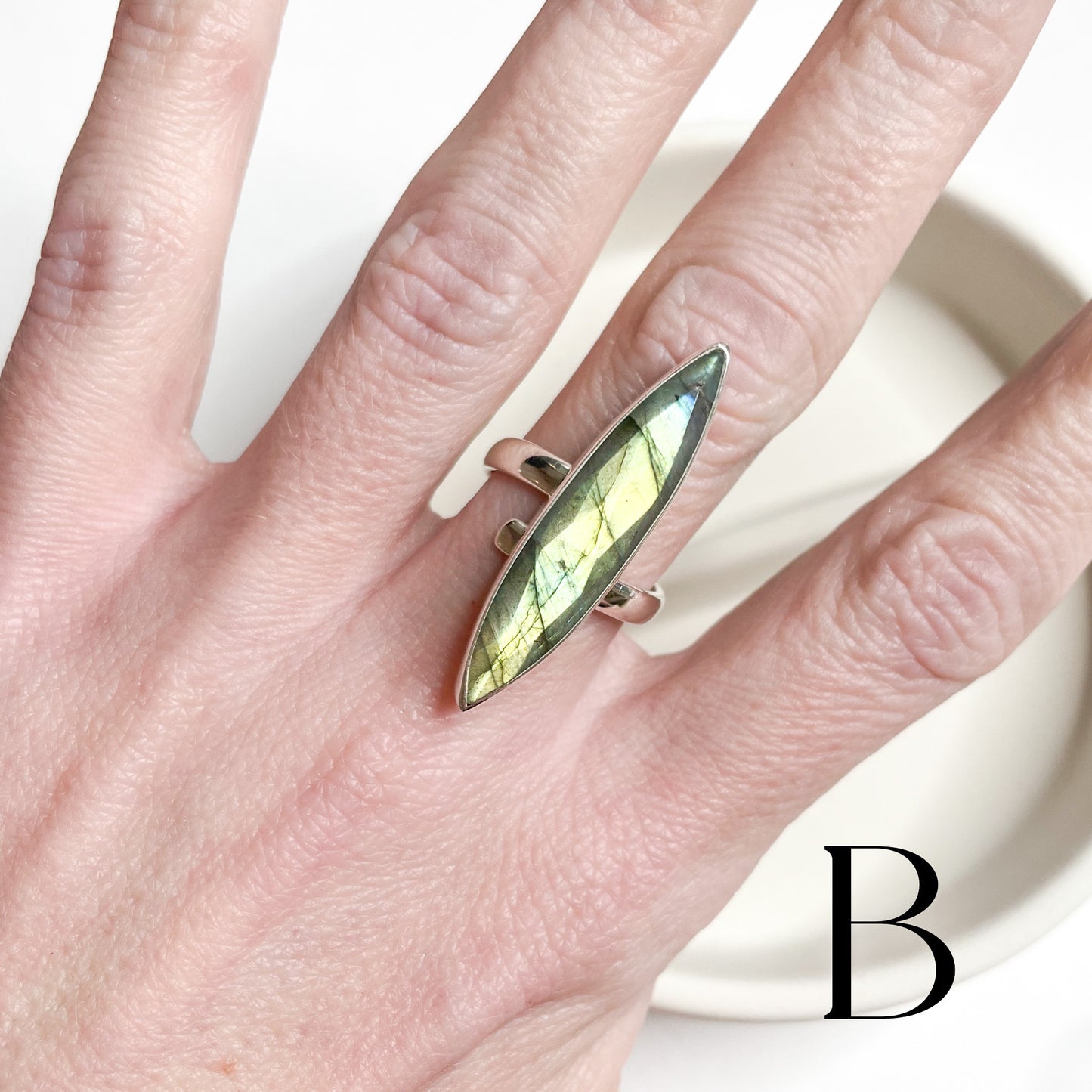 Faceted Slim Labradorite Ring - Solid Sterling Silver