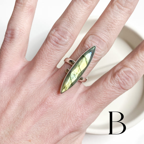 Load image into Gallery viewer, Faceted Slim Labradorite Ring - Solid Sterling Silver
