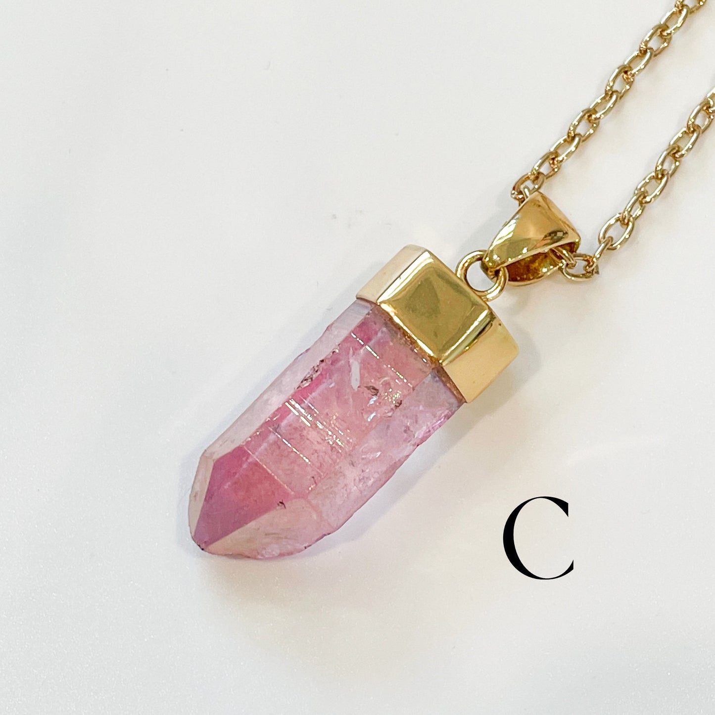 Chunky Pink Aura Quartz Point Pendant - Alchemia