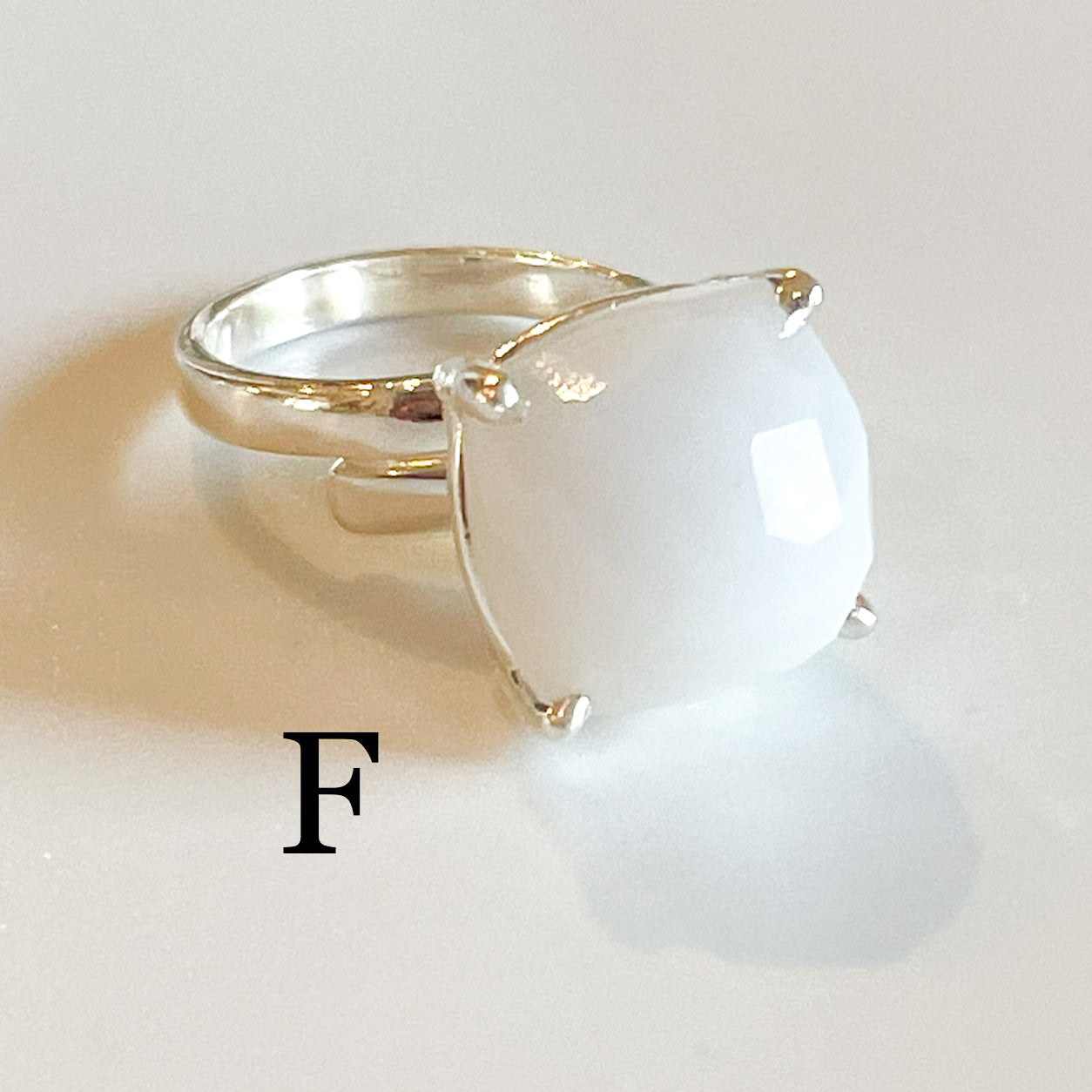 Blue Faceted Chalcedony Ring  - Solid Sterling Silver