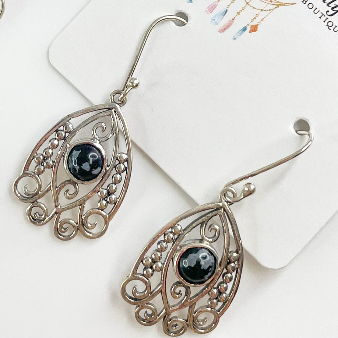 Swirly Gem Protection Dangle Earrings - SSS