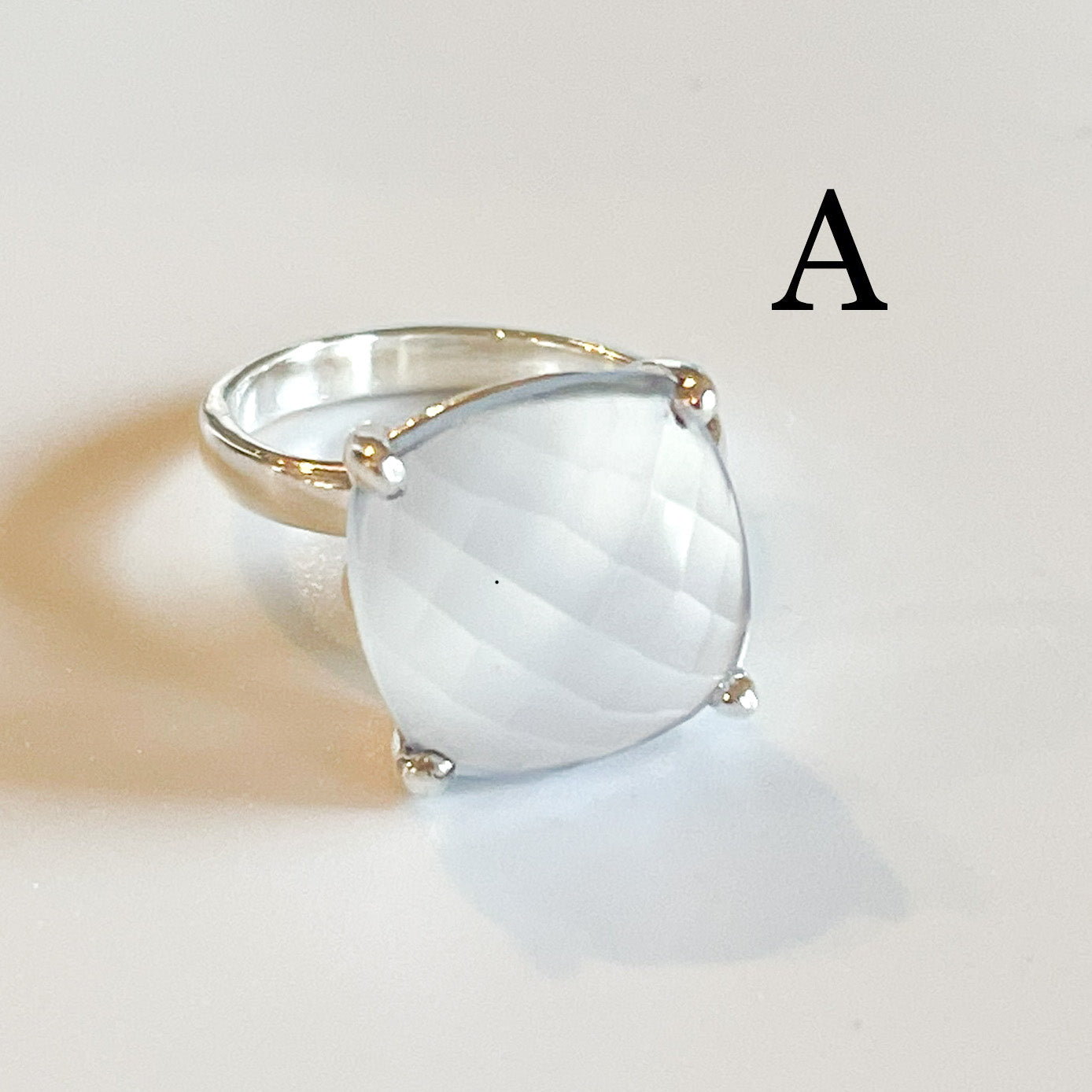 Blue Faceted Chalcedony Ring  - Solid Sterling Silver